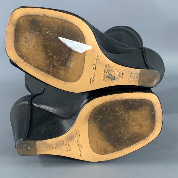 RICK OWENS Size 5 Black Lambskin Leather Open Toe Sock Wedge Boots - Picture 6 of 8